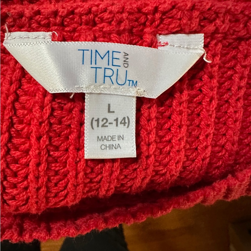 Time and Tru Vibrant Red/Black/White Sweater Sz L